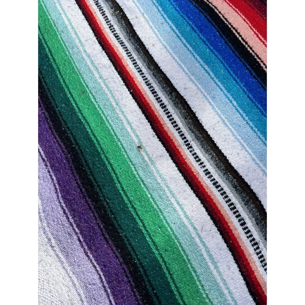 Vintage Wool Multicolor‎ Aztec Striped Throw Blanket 77